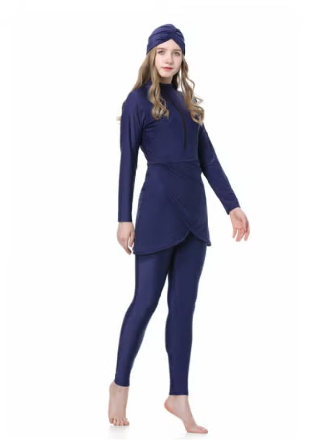 Stylish Three-Piece Muslim Swimsuit Long Sleeve with Chest Pad with Swim Cap Surfing Bathing Suit - Image 3