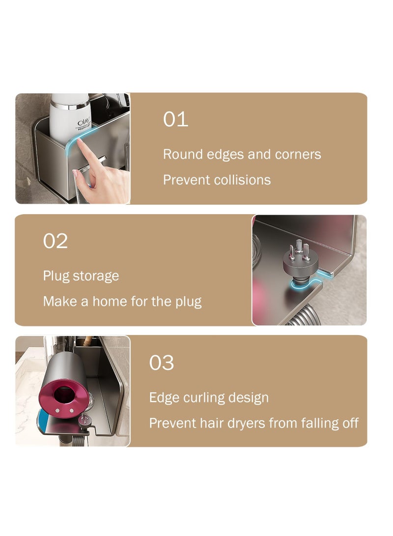 Excefore Bathroom Toothbrush Holders, Toothbrush Holders Wall Mounted with Hair Dryer Holder, 2 Cups, 2 Brush Slots, 2 Storage Grids, Nail-free Glue, Toothbrush Holders Bathroom Accessories, Grey - Image 5