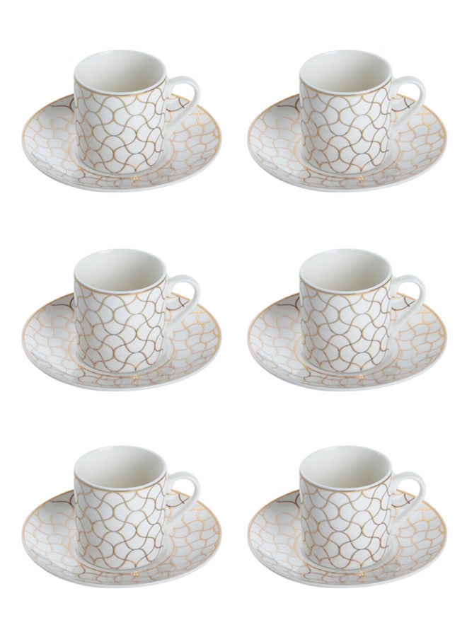 دوف طقم أكواب وصحون من البورسلين الصافي مكون من 12 قطعة، 100 مل، أبيض/ذهبي، طقم مكون ل 6 أشخاص