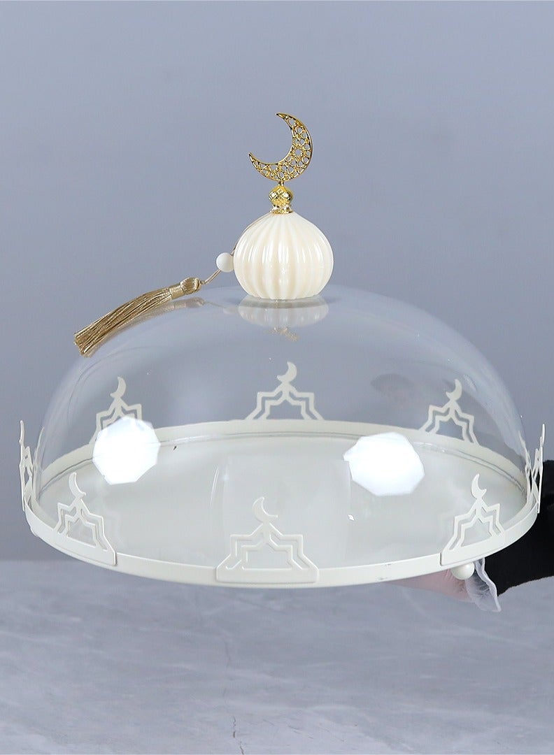 AL Hadaya Mall Round Serving Bowl with Acrylic Dome Lid & Base – Beige (31×31×28 cm) - Image 2