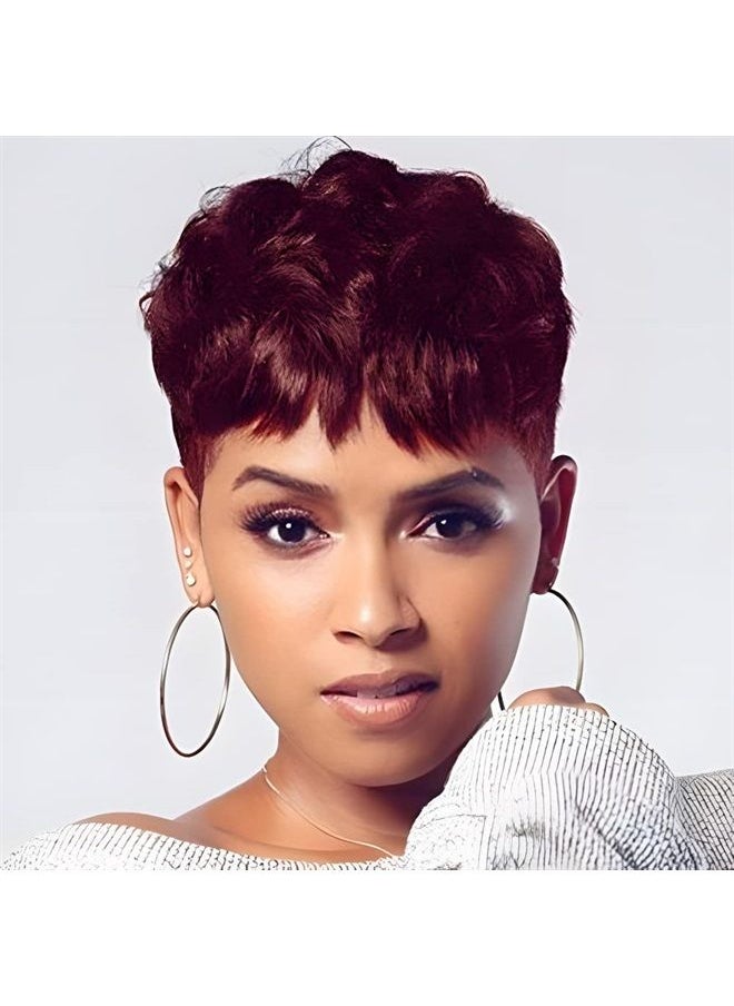 Nicelatus Short Black Wig Synthetic Wigs with Bangs Heat Resistant Synthetic Wigs for Black Women Short Pixie Cut Wig Black Hair (nicelatus918red)  - Image 1