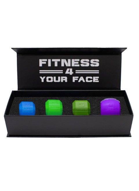Jawzrsize Athletic Bundle Jaw Enhancer - Jaw, Face, and Neck Exerciser, Helps Reduce Stress and Cravings - Facial Exercise (Pop N Go & Custom Fit (Beg., Adv., & Elite), Green & Blue)