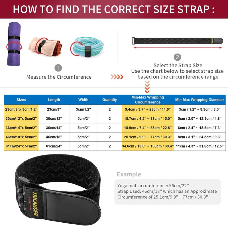 Trilancer Elastic Cinch Straps with Anti-Slip Strips, 5 Size Combo(10-Pack) Heavy Duty Hook and Loop Storage Straps for Extension Cords,Cables, Ropes, Hoses, Bike, RV, Pant Garters,Garage Organization - Image 3