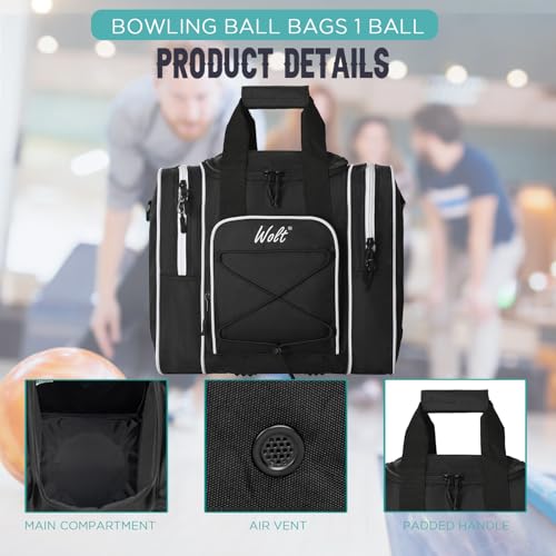 WOLT Bowling Ball Bag for Single Ball -Bowling Bag with Padded Holder, 2 Pockets Fit Shoes Up to Mens Size 14 and Accessories(black) - Image 4