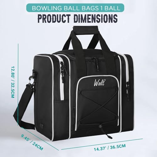 WOLT Bowling Ball Bag for Single Ball -Bowling Bag with Padded Holder, 2 Pockets Fit Shoes Up to Mens Size 14 and Accessories(black) - Image 2