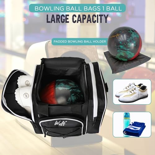WOLT Bowling Ball Bag for Single Ball -Bowling Bag with Padded Holder, 2 Pockets Fit Shoes Up to Mens Size 14 and Accessories(black) - Image 3