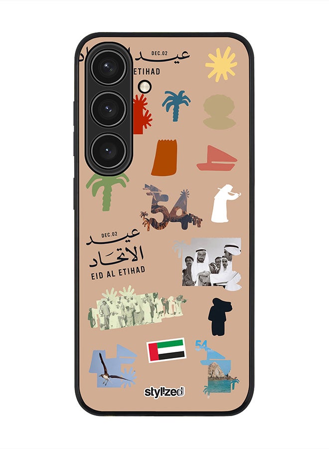 Stylizedd Cover for Samsung Galaxy S24 Case, Rugged Black Slim fit Soft Flexible Anti Drop TPU Gel Thin Protective Phone Cases- Eid Al Etihad 54th UAE National Day, Brown - Image 1