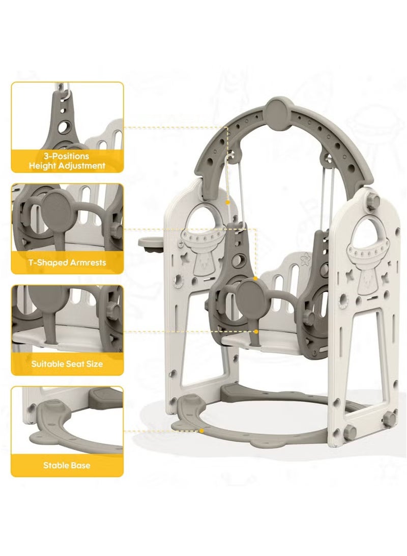 الأمويلات مجموعة مرجيحة للأطفال مع سلة كرة السلة 3 ارتفاعات قابلة للتعديل عارضة قوسية ثابتة مرجيحه آمنة للعب الداخلي والخارجي - Image 3