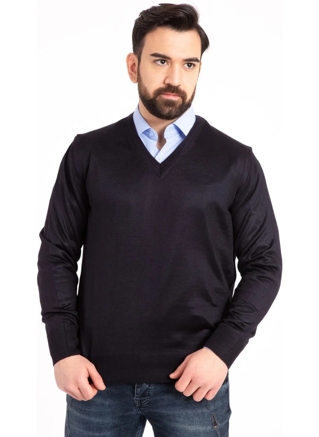 Mutlu City Men's Thin Wool Knitwear Regular Dad V Neck Sweater 5130