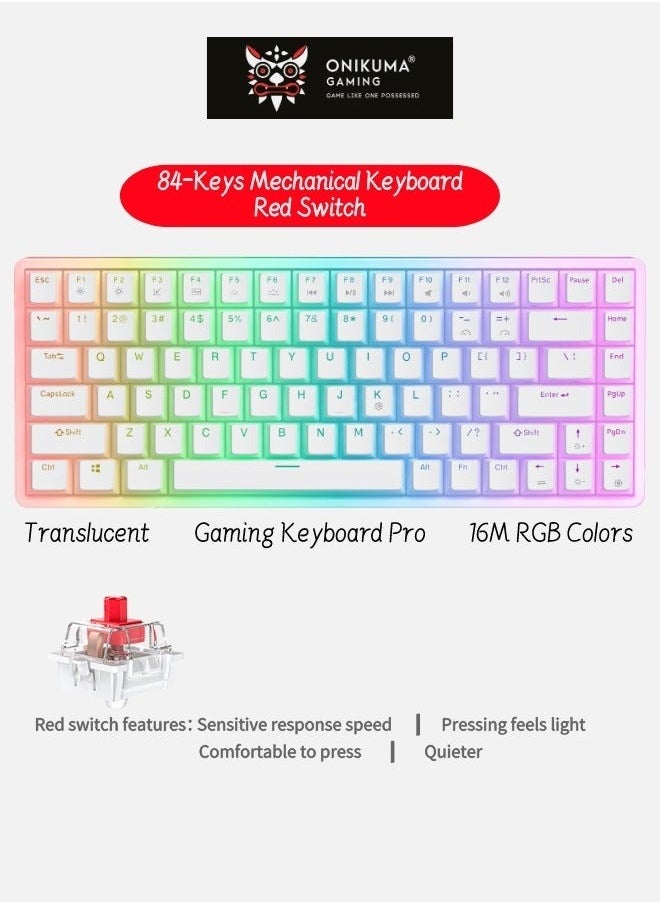 onikuma - 84 Keys RGB Red Key Gaming Keyboard 75% Mini Wired Waterproof 16M RGB Color Mechanical Keyboard For Gamers - Image 1