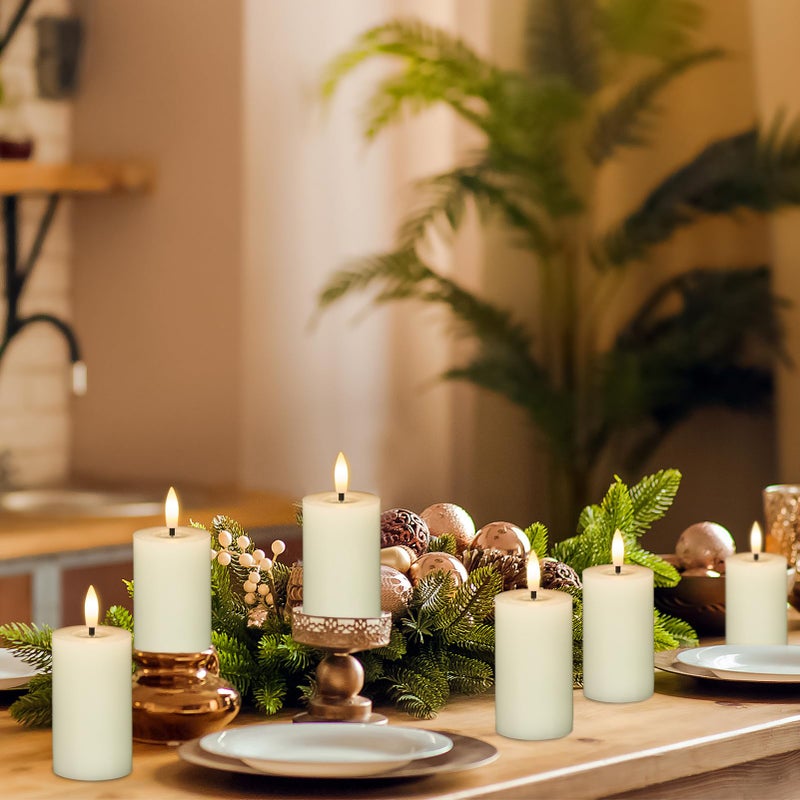 DRomance Flameless Candles Battery Operated with 10-Key Remote and Timer 6 Pack Real Wax LED Pillar Candles 3D Wick Flickering Warm Light Wedding Dinner Holiday Decor(Ivory, 1.9" D x 4.5" H) - Image 4