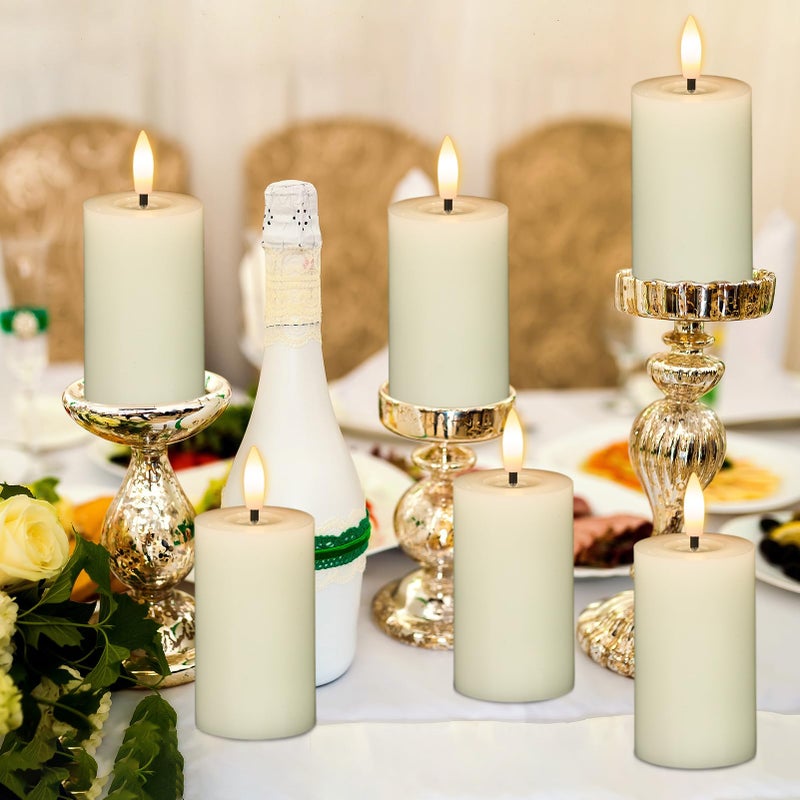 DRomance Flameless Candles Battery Operated with 10-Key Remote and Timer 6 Pack Real Wax LED Pillar Candles 3D Wick Flickering Warm Light Wedding Dinner Holiday Decor(Ivory, 1.9" D x 4.5" H) - Image 5