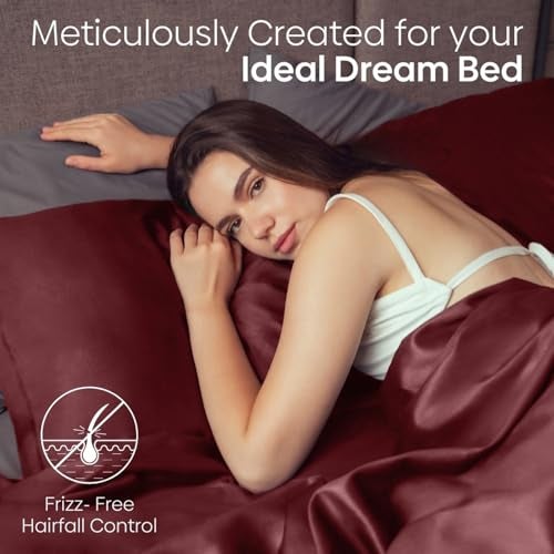 haus & kinder Satin Bedsheets, King Size Bedsheet, 300 TC Premium Satin Elastic Fitted King Size Bed Sheet (72 X 78 X 10 Inches) with 2 Pillow Covers, Elegance and Comfort redefended -Crimson Velvet - Image 3