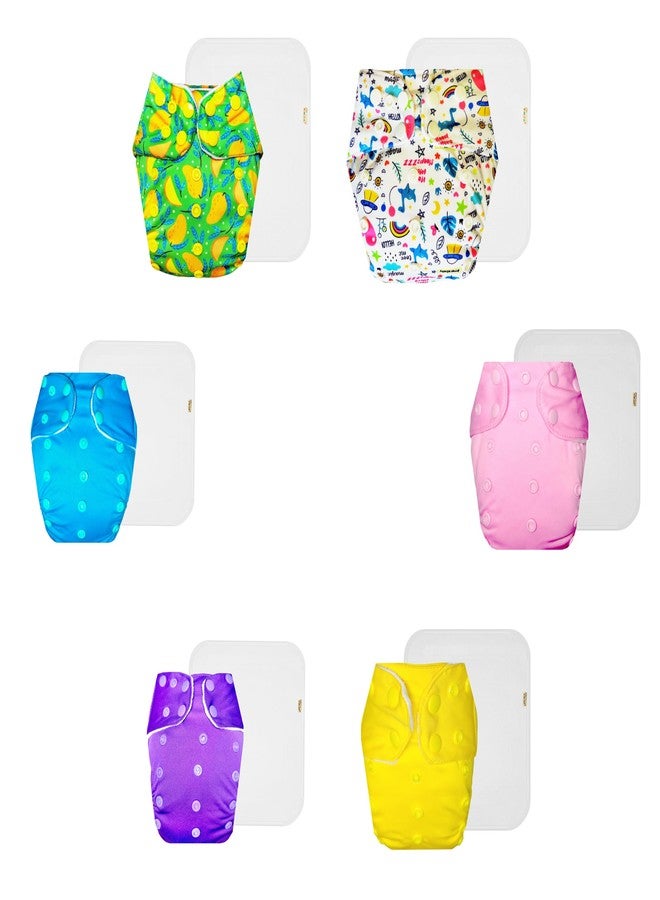 Dumbledo Premium Cloth Diaper with Cotton Insert (Pack of 6) | Dry Feel and Comfortable | Reusable & Washable | Quick Dry | All-Day Wear | 3 Months - 3 Years | Unisex Baby - Image 1