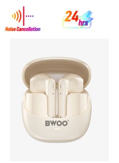 BWOO Bwoo True Wireless Headphones with ENC Half-in-ear Wireless Earbuds BT V5.3 for Gaming and Sports (Off-White)  - Image 1