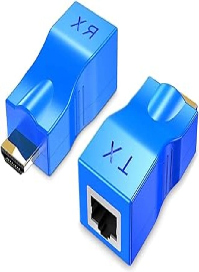 Microware موسع HDMI، محول كابل شبكة موسع HDMI إلى RJ45 ومكرر عبر Cat 5E/6 1080P حتى 30 مترًا لتلفزيون HDTV وHDPC و4K و2K، اطلب سلك نحاسي نقي Cat 5E/6/6E - لا يدعم HDCP