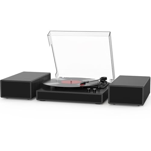 RetroAudio Record Player with 2X External Speakers Turntable Bluetooth Input Belt-Driven 3-Speed (33, 45, 78 RPM) LP Player Turntables for Vinyl Records with RCA Output, Aux in, Auto Stop, Black - Image 1