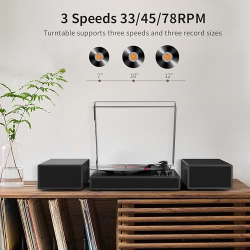 RetroAudio Record Player with 2X External Speakers Turntable Bluetooth Input Belt-Driven 3-Speed (33, 45, 78 RPM) LP Player Turntables for Vinyl Records with RCA Output, Aux in, Auto Stop, Black - Image 4