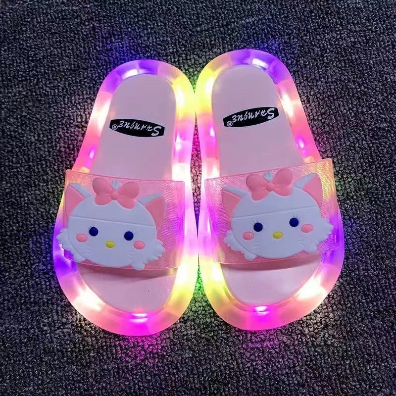 Adult LED Light-Up Slippers Cool Summer Strawberry Cat Fruit Blue Cat 
