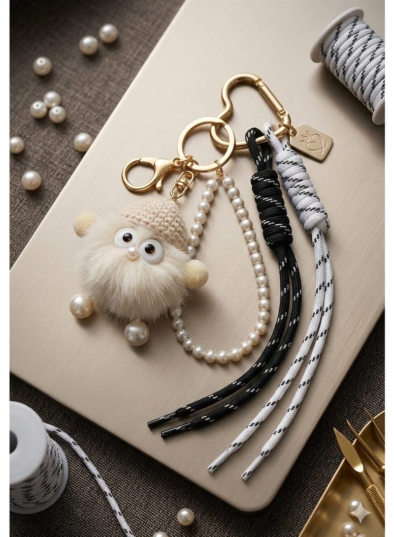 تعليقة شنطة لطيفة بدمية فرو ناعمة – ميدالية مفاتيح متعددة الاستخدام مع حبال وزينة لؤلؤ – إكسسوار أنيق للشنط والمفاتيح والهدايا - Image 4