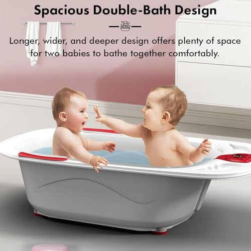StarAndDaisy Baby Bath tub for 0 to 5 Years with Temperature Sensor/Bath tub for Kids 0-3 Years for Kids with Anti-Slip Legs/Bath tub for Baby with Baby Bather Without Wheel(White-Red) - Image 3