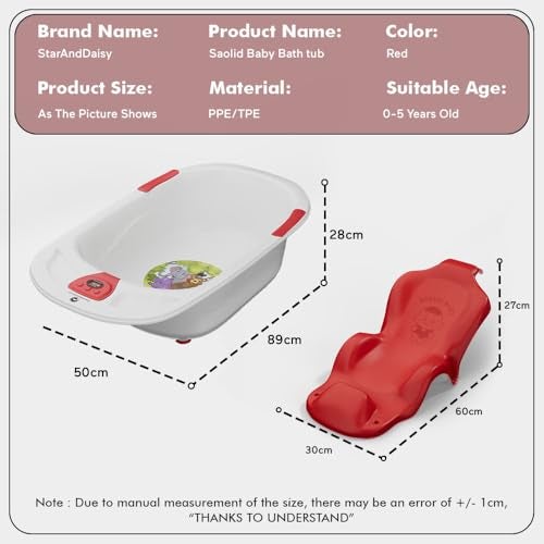 StarAndDaisy Baby Bath tub for 0 to 5 Years with Temperature Sensor/Bath tub for Kids 0-3 Years for Kids with Anti-Slip Legs/Bath tub for Baby with Baby Bather Without Wheel(White-Red) - Image 5
