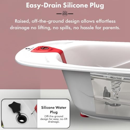 StarAndDaisy Baby Bath tub for 0 to 5 Years with Temperature Sensor/Bath tub for Kids 0-3 Years for Kids with Anti-Slip Legs/Bath tub for Baby with Baby Bather Without Wheel(White-Red) - Image 4