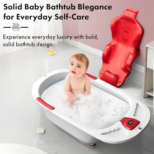 StarAndDaisy Baby Bath tub for 0 to 5 Years with Temperature Sensor/Bath tub for Kids 0-3 Years for Kids with Anti-Slip Legs/Bath tub for Baby with Baby Bather Without Wheel(White-Red) - Image 2