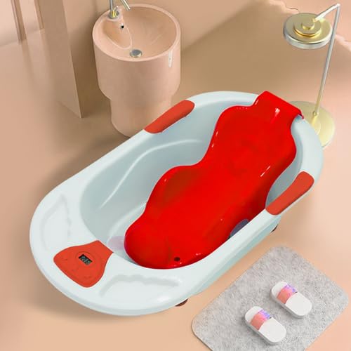 StarAndDaisy Baby Bath tub for 0 to 5 Years with Temperature Sensor/Bath tub for Kids 0-3 Years for Kids with Anti-Slip Legs/Bath tub for Baby with Baby Bather Without Wheel(White-Red) - Image 1