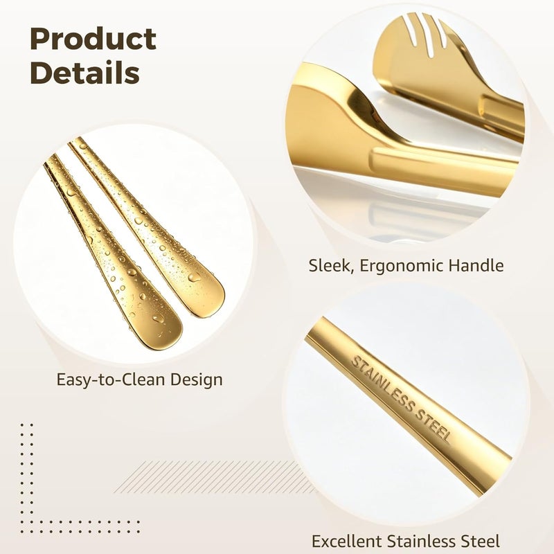 12 Pcs Gold Stainless Steel Serving Utensils Set, Mirror Polished Buffet Catering Pieces, Long-Lasting Ergonomic Design for Wedding Parties & Events, includes Dish Tongs, Spoons, Cake Server - Image 4