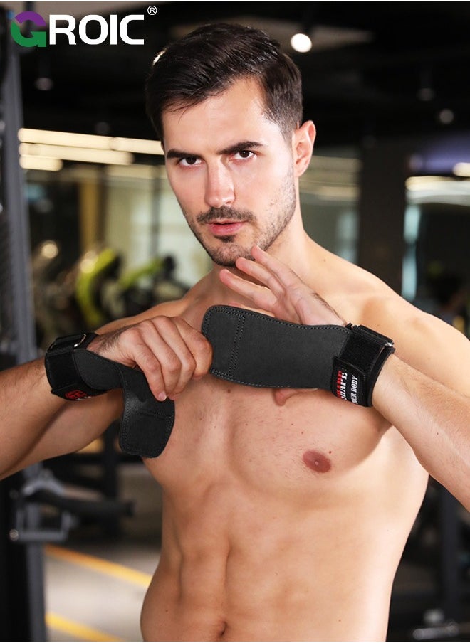 GROIC 1 Pair Gymnastics Hand Grips, Fitness Gloves for Weight Lifting, Powerlifting, Strength Training, Pull-up, Weightlifting Wrist Straps Non-slip Workout Gloves (Black)  - Image 5