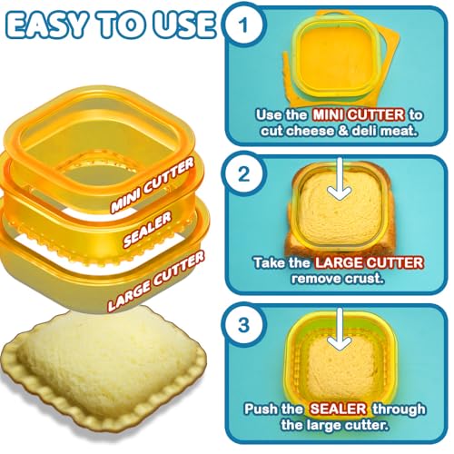 Savoychef Sandwich Cutter and Sealer - Crustless Sandwich Maker - Cut and Seal - Lunch Box and Bento Box - Boys, Girls, Kids Lunch - Sandwich Cutters for Kids - Triangle, Circle, Square - Image 3