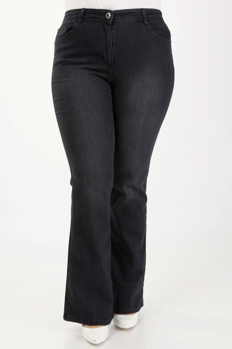 E Collection Flare Leg Lycra Plus Size Jeans Trousers - Image 1