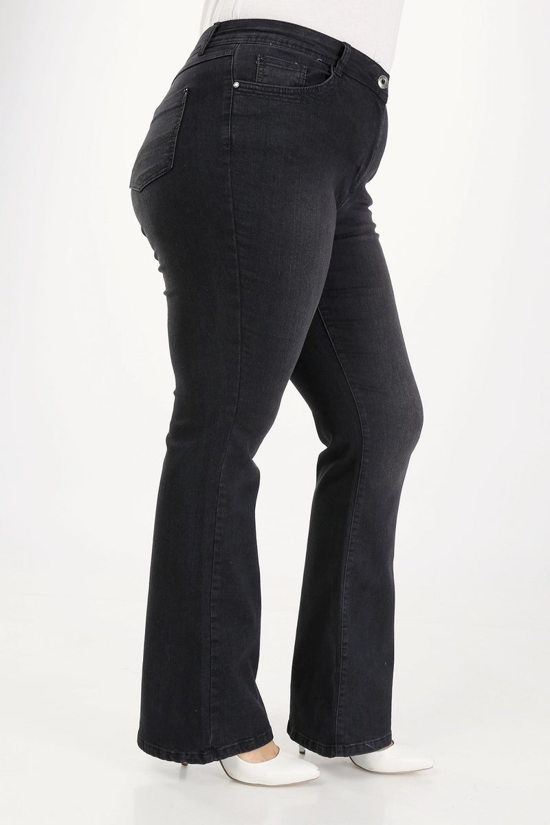 E Collection Flare Leg Lycra Plus Size Jeans Trousers - Image 2