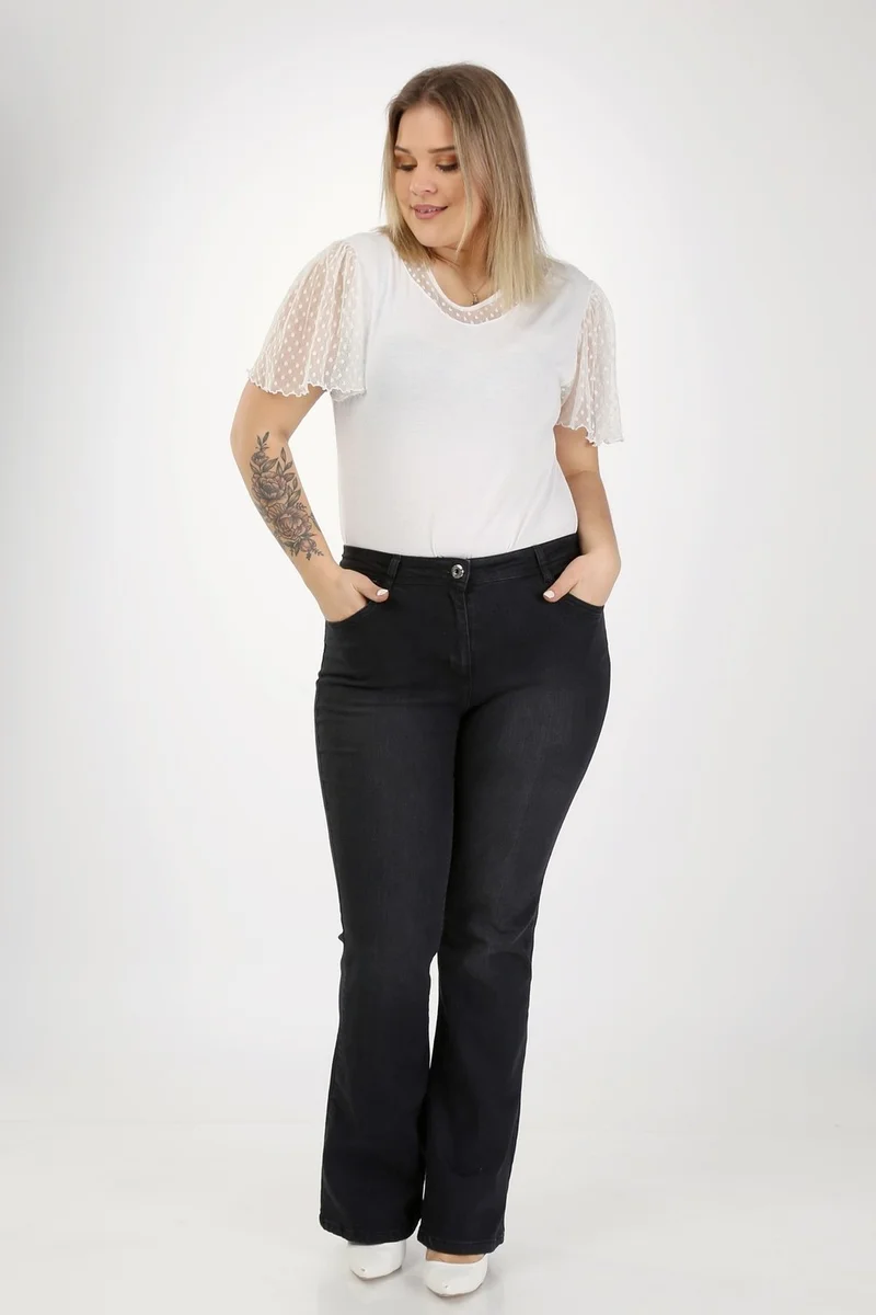 E Collection Flare Leg Lycra Plus Size Jeans Trousers