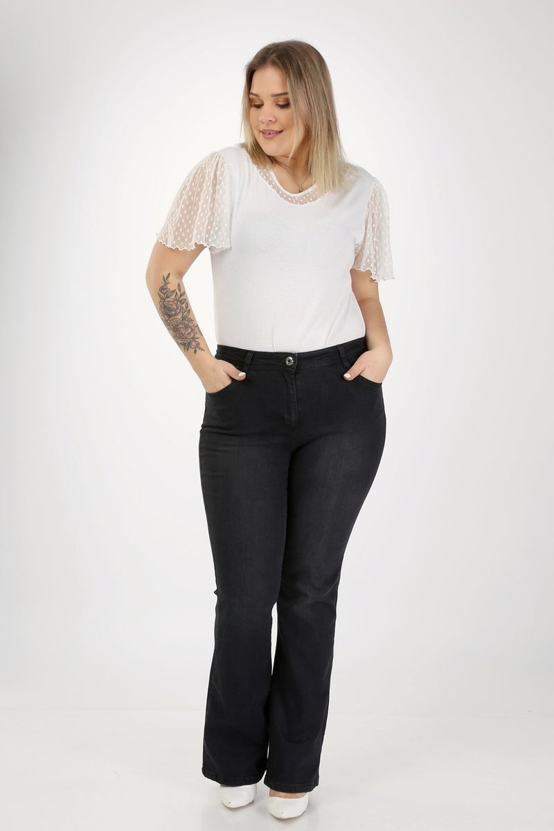 E Collection Flare Leg Lycra Plus Size Jeans Trousers - Image 5