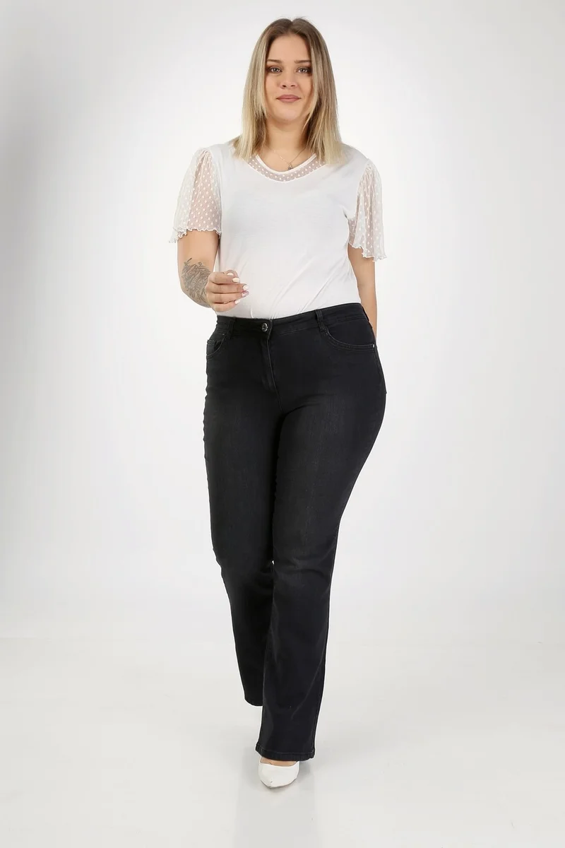 E Collection Flare Leg Lycra Plus Size Jeans Trousers