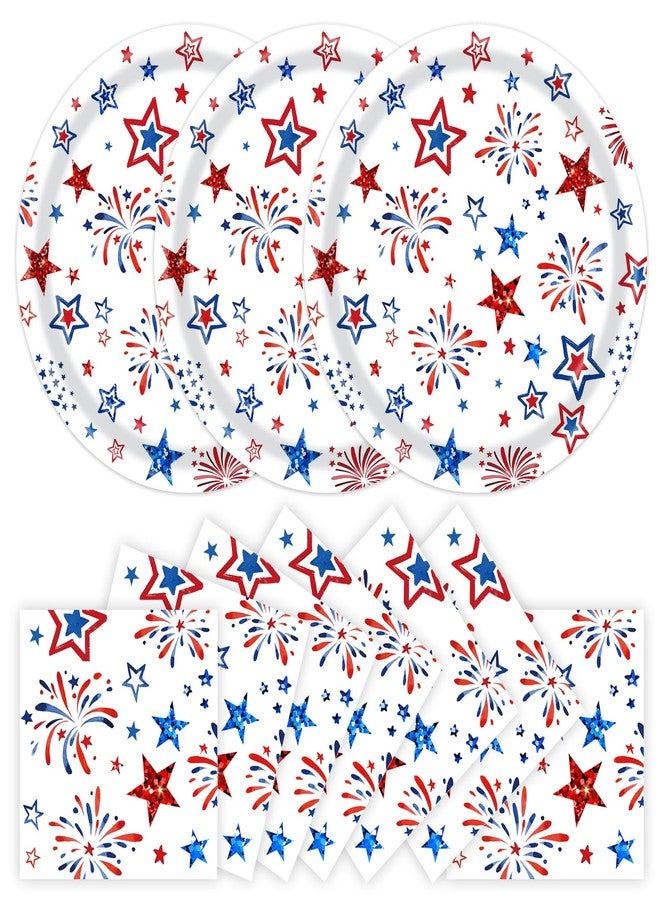 KFJBPB 40 Pack Patriotic Plates and Napkins Party Supplies, Stars Firework Disposable Dinner Plates Napkins Tableware Set for Veterans Day 4th of July VIndependence Day Decoration (Patriotic) - Image 1