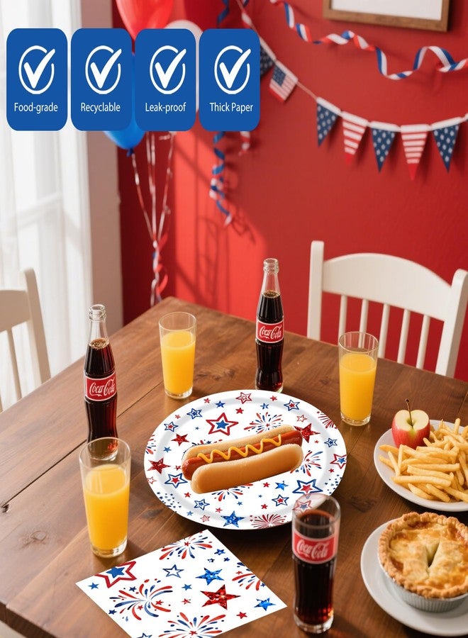 KFJBPB 40 Pack Patriotic Plates and Napkins Party Supplies, Stars Firework Disposable Dinner Plates Napkins Tableware Set for Veterans Day 4th of July VIndependence Day Decoration (Patriotic) - Image 3