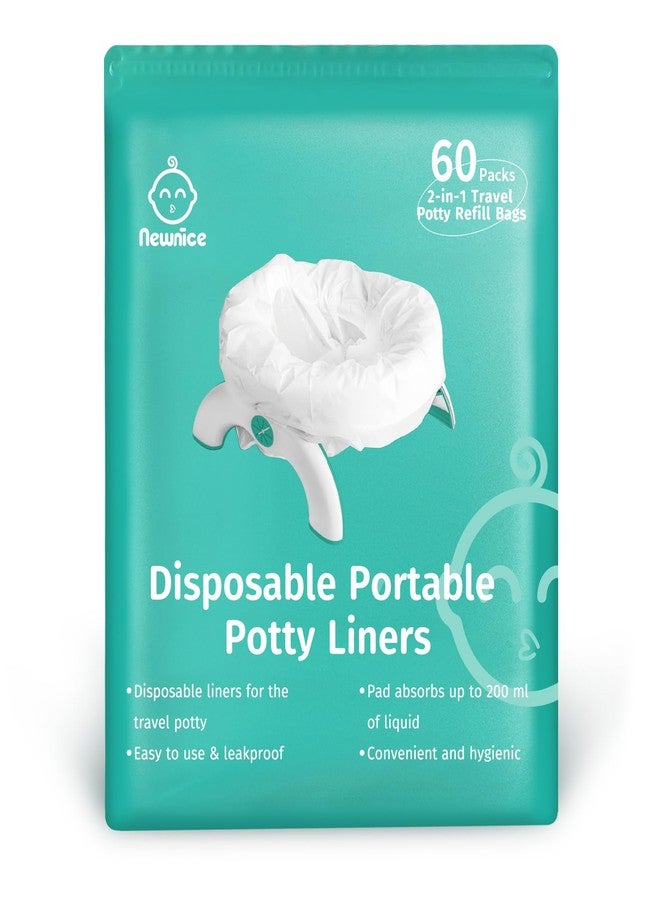 Newnice 60 Packs Disposable Potty Liners with 200ML Absorbent Pads, Portable Travel Potty Bags Compatible with OXO Tot 2-in-1 Go Potty, Potty Training Liners Fit Most Potty Chairs for Kids, Toddlers - Image 1