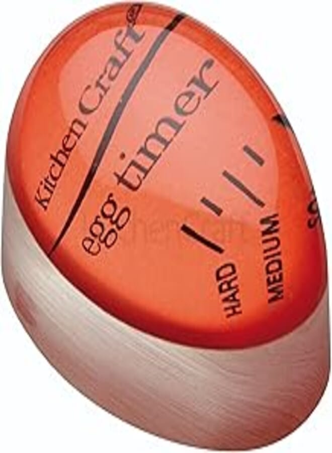 A timer in the form of an egg placed in an egg boiling bowl adjusts the leveling of eggs in degrees of color 