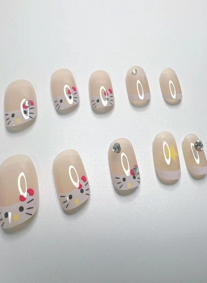 YKZFUI 24Pcs French Tip Press on Nails Short Square Fake Nails Cute Stars with Rhinestones Designs Short French Acrylic Nails White Nail Tip Artificial Nails for Women Girls Nail Art Decorations - Image 4