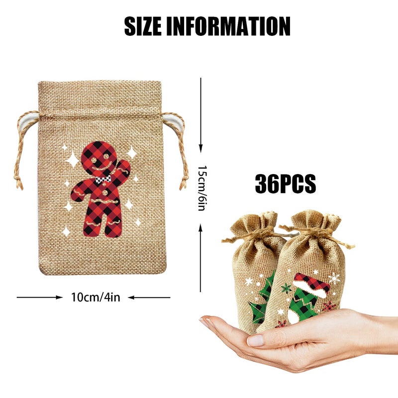 CCINEE 36pcs Christmas Drawstring Goody Candy Gift Bags  4x6 Inch with Double Jute Drawstrings for Xmas Party Favors - Image 2