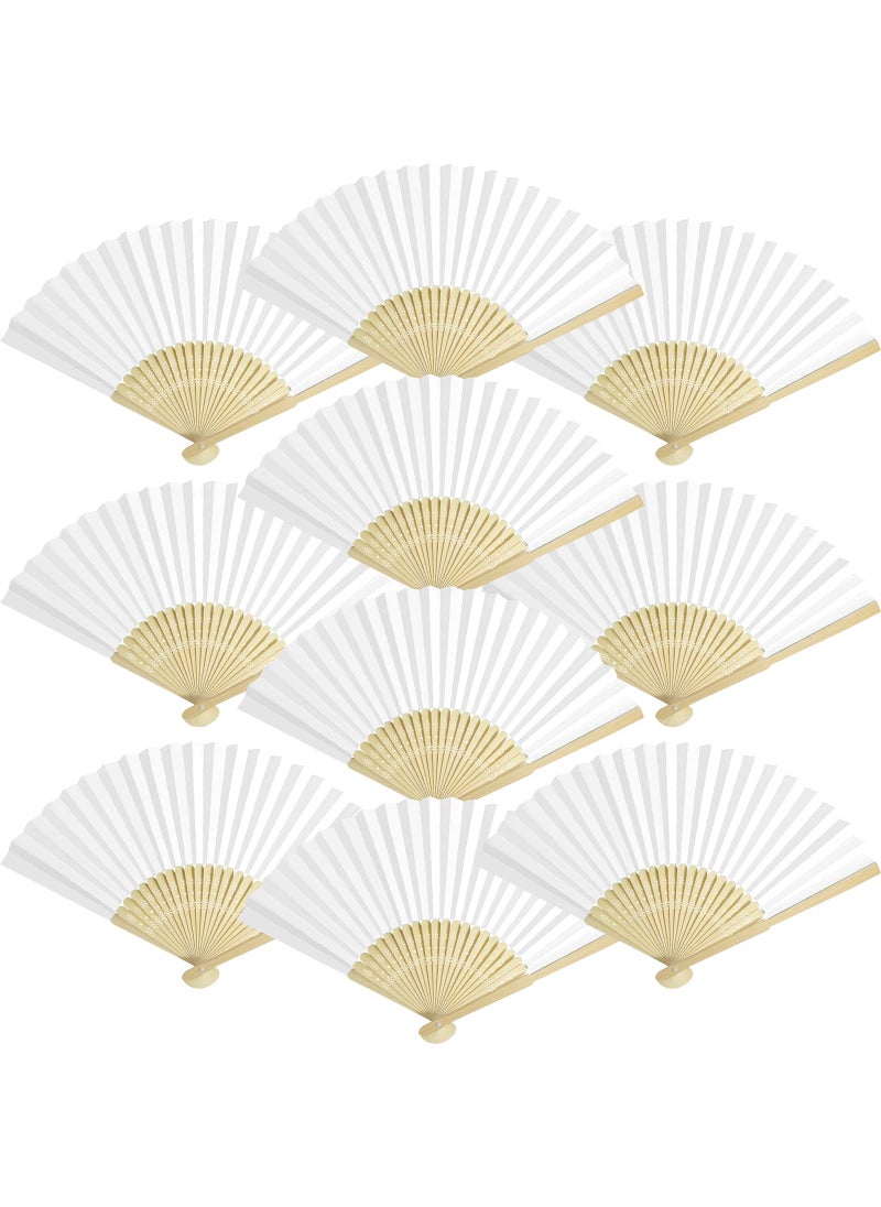 Grosun Grosun 50 Packs White Paper Fans Paper Hand Fan Bamboo Folding Fan Handheld Fan Paper Folded Fan Paper Fan for Wedding Party and Home Decoration 
