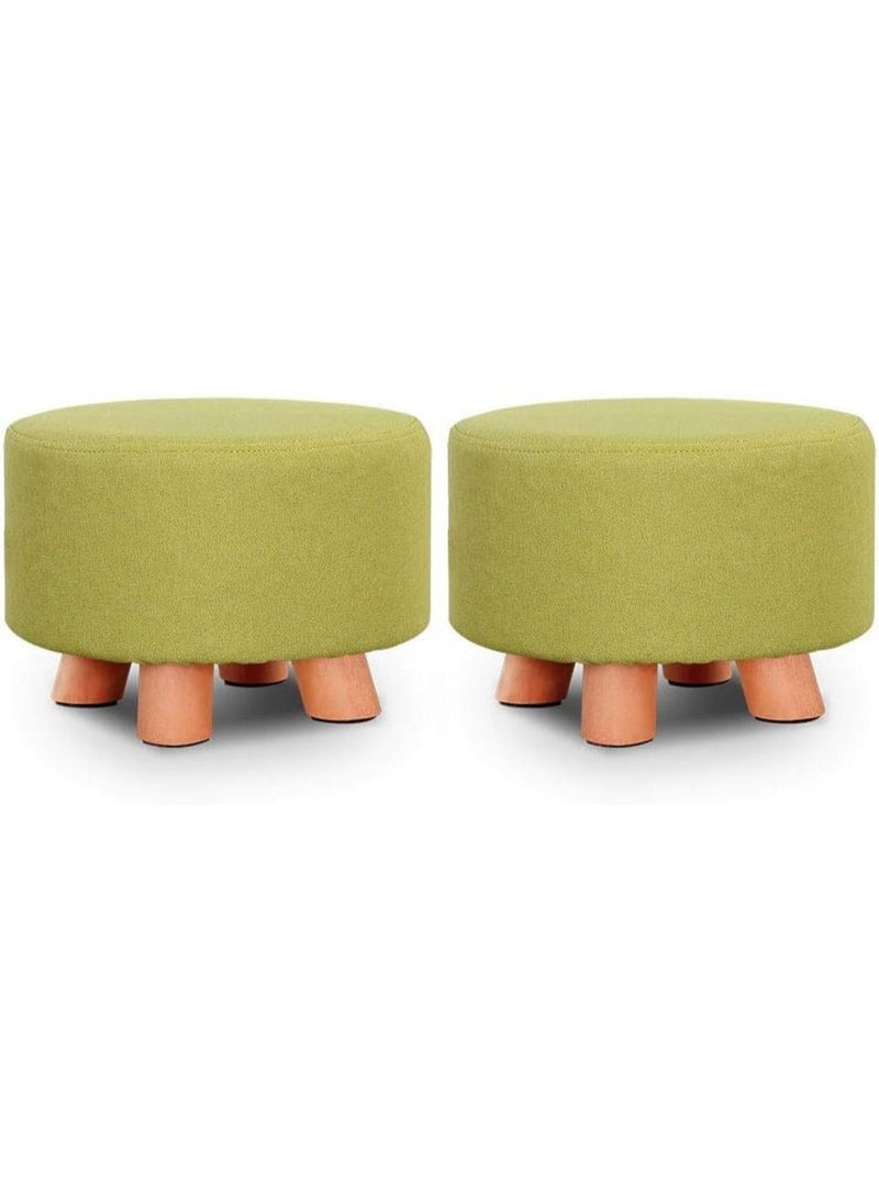 Two-piece footstool, round four-legged solid wood footstool, suitable for balcony, office, and bedroom, small 7.87-inch stool, strong and durable white/green - Image 1