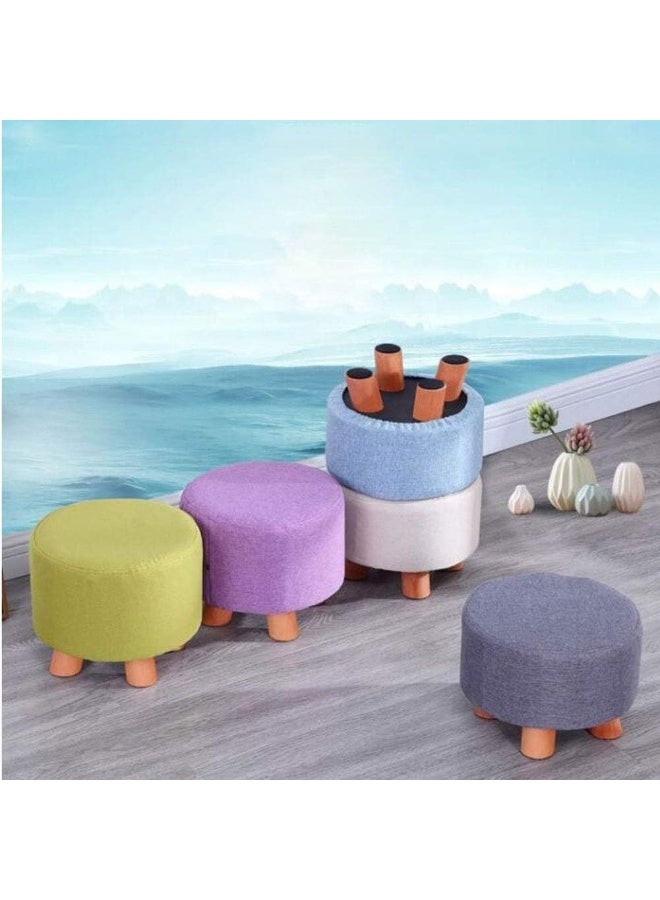 Two-piece footstool, round four-legged solid wood footstool, suitable for balcony, office, and bedroom, small 7.87-inch stool, strong and durable white/green - Image 2