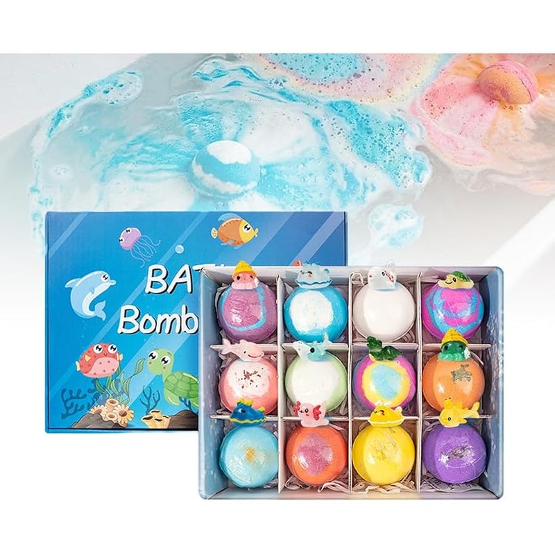 ATRJSZ Bath Bombs with Surprise Inside, 6/12 Pack Fizzy Bubble Bath Gift Set, Dinosaur Egg & Ocean Theme Bath Fizzies, Natural Sea Salt Color Changing Spa Easter Bath Balls (Sea Animal 12PC) - Image 1