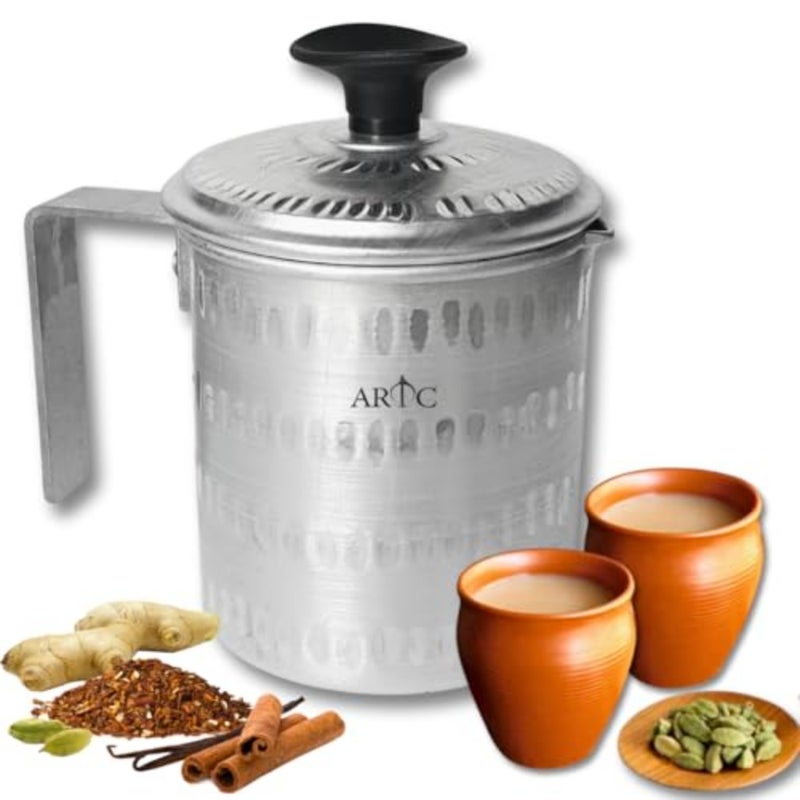Aluminium Karak Chai Tea Boiler Jug for Arabic Qhawa Brewing, 2L Capacity, Silver Finish, Heat-Resistant Rust-Proof for Home and Cafe Use - Image 1