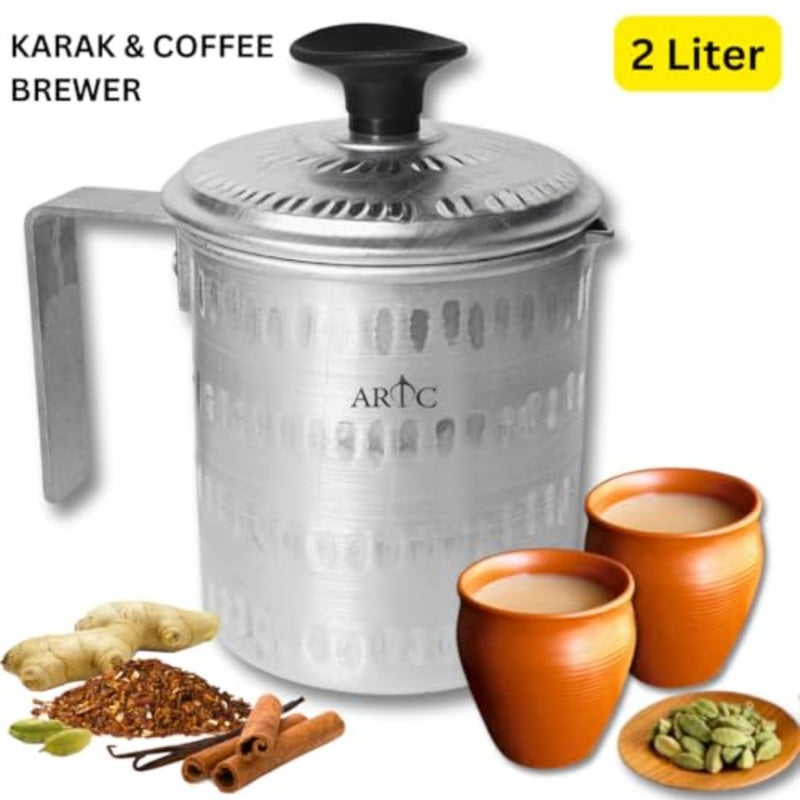 Aluminium Karak Chai Tea Boiler Jug for Arabic Qhawa Brewing, 2L Capacity, Silver Finish, Heat-Resistant Rust-Proof for Home and Cafe Use - Image 2
