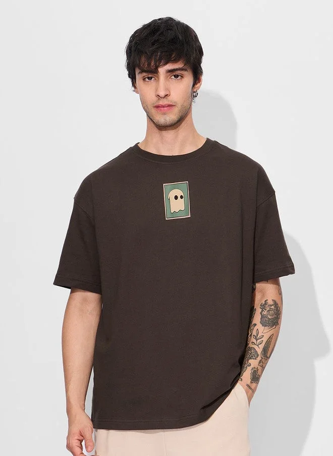 ذا سوليد ستور The Souled Store Oversized Fit Graphic Print Brown T-Shirt
